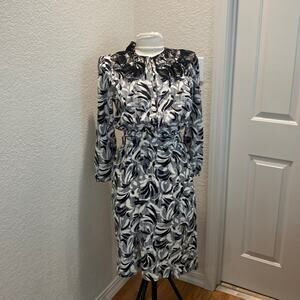 Pellini Petites by Von Bramlett Vintage Black & White Midi Dress Lace Sz 5/6P